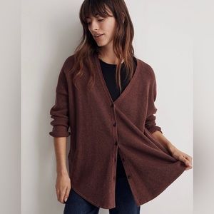 Madewell Waffle Stitch Cardigan Sweater in Heather Rosewood, Size Small